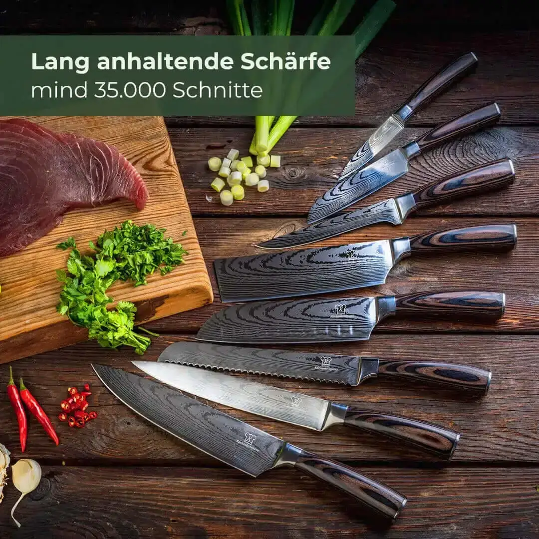 Professional-grade Küchenkompane blades representing ongoing sharpness and care